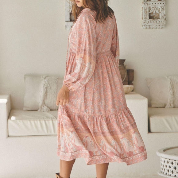 Jaase Swan Lake Ezra Midi Dress sz Medium BNWT Peony pink peachy boho Swans gown - Picture 7 of 9